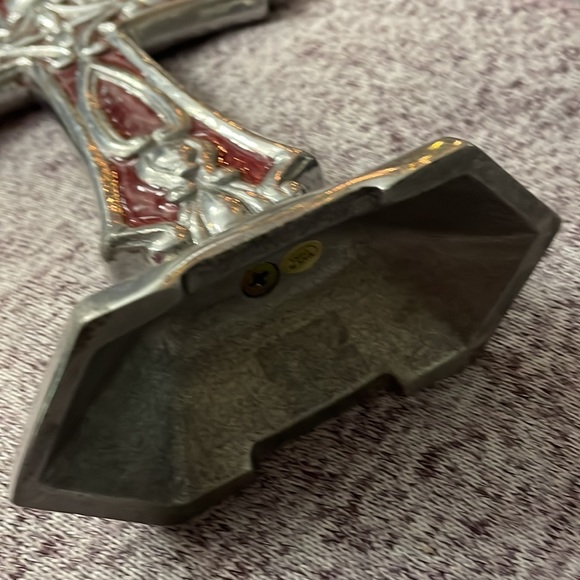 Cross shaped home decor.  Silver color with red. - Picture 5 of 16